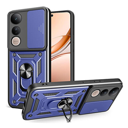 Gpack Vivo V50 Lite uyumlu Kılıf Pars Sürgülü Kamera Korumalı Yüzüklü Sert Silikon