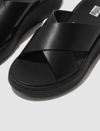 FitFLop FitFlop F-MODE FW5 Hakiki Deri Siyah Kadın Çapraz Bantlı Terlik