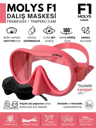 MOLYS F1 PRO DALIŞ MASKESİ + MASKE KORUMA KUTUSU + ANTI FOG (BUĞU ÖNLEYİCİ FİLM) KÜÇÜK YÜZ YAPISINA SAHİP KULLANICILAR İÇİN İDEAL