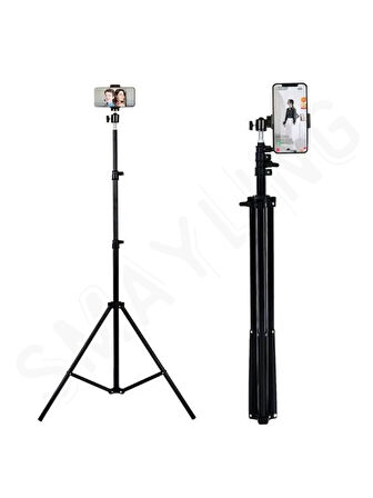 Bluetooth Kumandalı 210 Cm Tripod Telefon Tutuculu Selfie Çubuğu Telefon, Kamera Ve Lamp Tripodu