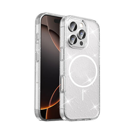 Gpack iPhone 16 Pro uyumlu Kılıf M-Safe Şarj Özellikli Simli Saydam Maris Kapak