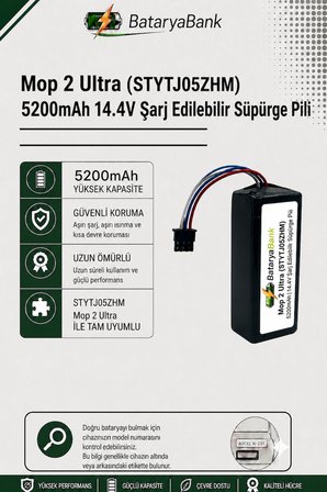 Mi Mop 2 Ultra (STYTJ05ZHM) Uyumlu Robot Süpürge Bataryası 14.4V 5200mAh Li-ion Yedek Pil