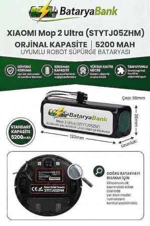 Mi Mop 2 Ultra (STYTJ05ZHM) Uyumlu Robot Süpürge Bataryası 14.4V 5200mAh Li-ion Yedek Pil