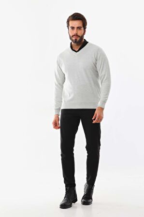 Günay Erkek V Yaka Yün Kazak 5000 Açık Gri