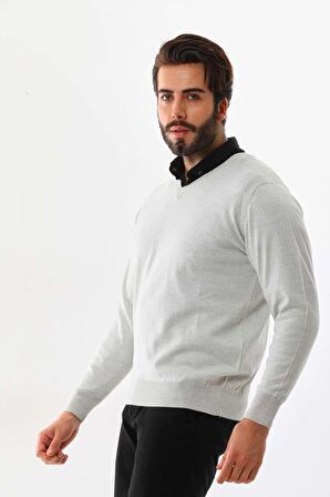 Günay Erkek V Yaka Yün Kazak 5000 Açık Gri