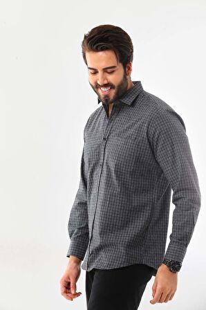 Marisso Erkek Cep Detaylı Uzun Kol %100 Pamuk Gömlek 019NS Füme