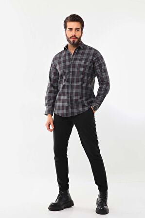 Marisso Erkek Çizgili Uzun Kol %100 Pamuk Gömlek 419ZY Füme