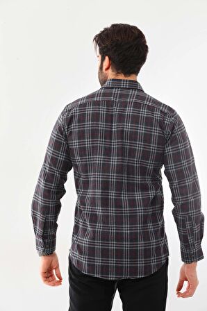 Marisso Erkek Çizgili Uzun Kol %100 Pamuk Gömlek 419ZY Füme