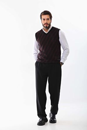 Pelikan Erkek Çizgili V Yaka Süveter 9625 Bordo