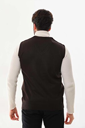 Pelikan Erkek V Yaka Desenli Süveter 7627 Kahverengi