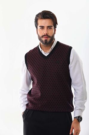 Pelikan Erkek V Yaka Desenli Süveter 7627 Bordo