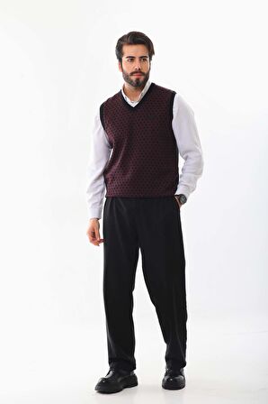 Pelikan Erkek V Yaka Desenli Süveter 7627 Bordo