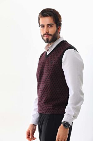 Pelikan Erkek V Yaka Desenli Süveter 7627 Bordo