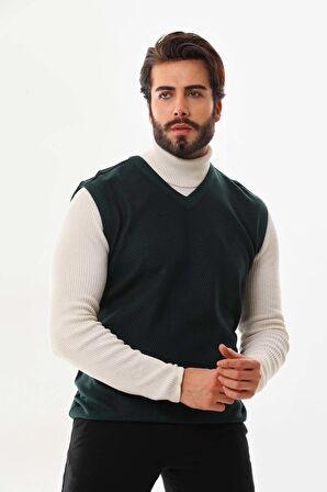 Pelikan Erkek V Yaka Desenli Süveter 7612 Yeşil