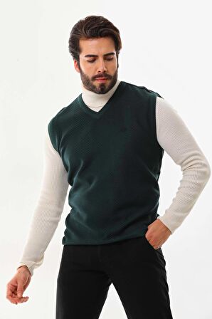 Pelikan Erkek V Yaka Desenli Süveter 7612 Yeşil