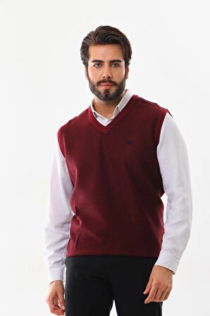 Pelikan Erkek V Yaka Desenli Süveter 7612 Kiremit