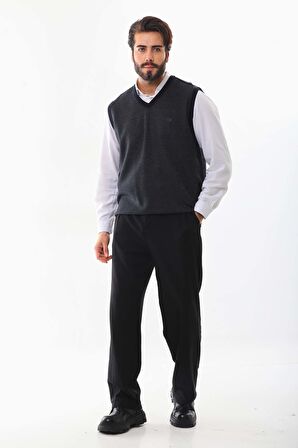 Pelikan Erkek V Yaka Desenli Süveter 7612 Füme