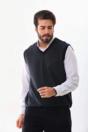 Pelikan Erkek V Yaka Desenli Süveter 7612 Füme
