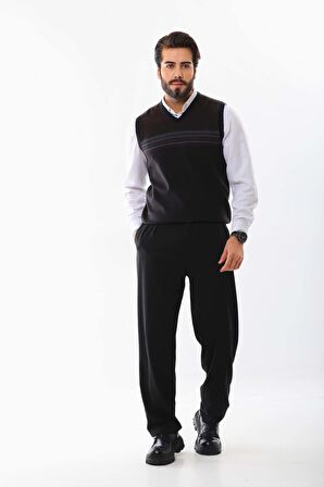 Pelikan Erkek Desenli V Yaka Süveter 9602 Kahverengi