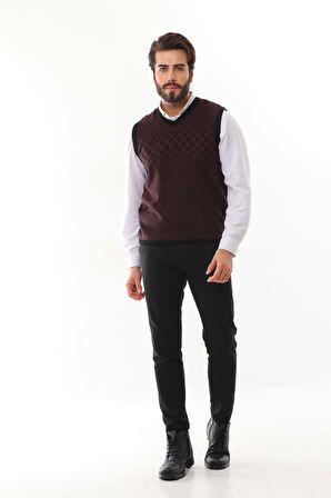 Pelikan Erkek Çizgili V Yaka Süveter 9606 Bordo