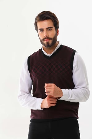 Pelikan Erkek Çizgili V Yaka Süveter 9606 Bordo