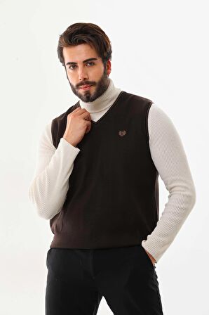 Pelikan Erkek V Yaka Süveter 5610 Kahverengi