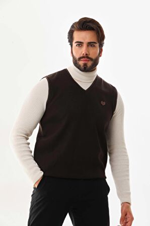 Pelikan Erkek V Yaka Süveter 5610 Kahverengi