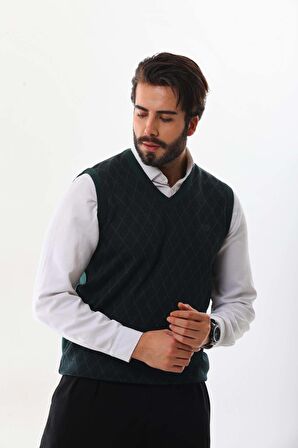 Pelikan Erkek Çizgili V Yaka Süveter 7605 Yeşil