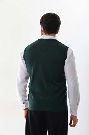 Pelikan Erkek Çizgili V Yaka Süveter 7605 Yeşil