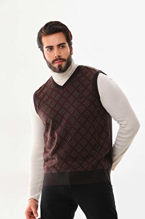 Pelikan Erkek V Yaka Desenli Süveter 9614 Kahverengi