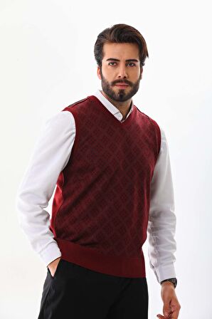 Pelikan Erkek V Yaka Desenli Süveter 9614 Kiremit