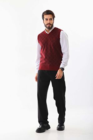 Pelikan Erkek V Yaka Desenli Süveter 9614 Kiremit