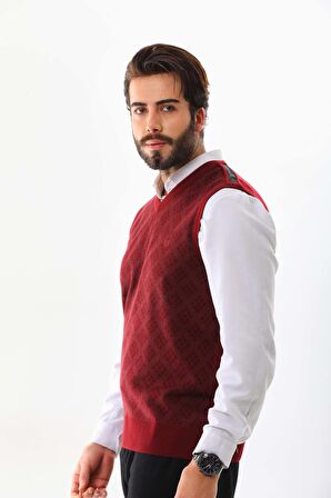 Pelikan Erkek V Yaka Desenli Süveter 9614 Kiremit