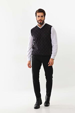 Pelikan Erkek V Yaka Desenli Süveter 9614 Füme