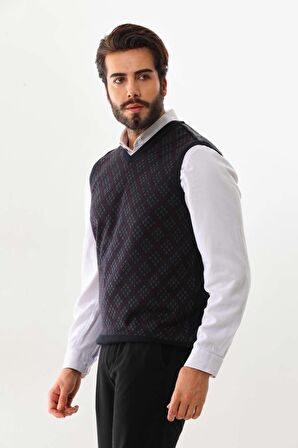 Pelikan Erkek V Yaka Desenli Süveter 9614 Füme