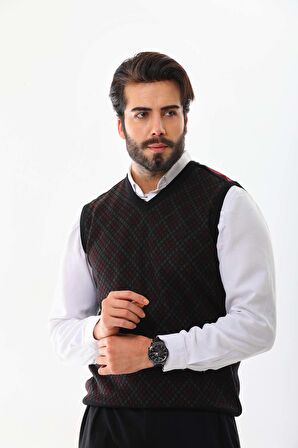 Pelikan Erkek V Yaka Desenli Süveter 9614 Bordo