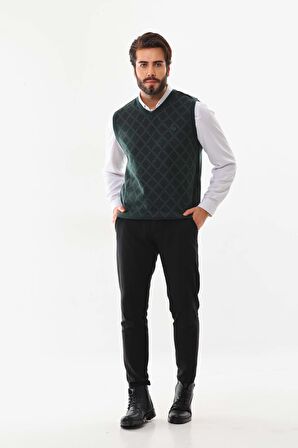 Pelikan Erkek V Yaka Desenli Süveter 9614 Yeşil