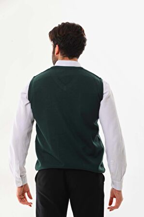 Pelikan Erkek V Yaka Desenli Süveter 9614 Yeşil