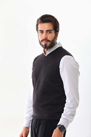 Pelikan Erkek V Yaka Yün Süveter 4P20 Antrasit