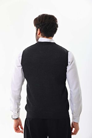 Pelikan Erkek V Yaka Yün Süveter 4P20 Antrasit