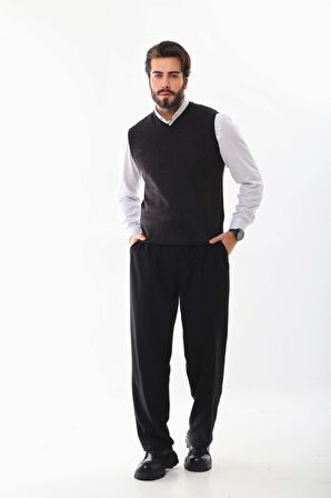 Pelikan Erkek V Yaka Yün Süveter 4P20 Antrasit