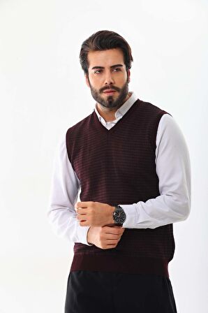 Pelikan Erkek V Yaka Yün Süveter 4P10 Bordo