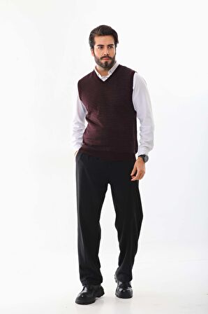 Pelikan Erkek V Yaka Yün Süveter 4P10 Bordo