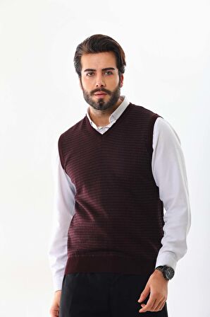 Pelikan Erkek V Yaka Yün Süveter 4P10 Bordo