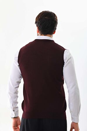 Pelikan Erkek V Yaka Yün Süveter 4P10 Bordo