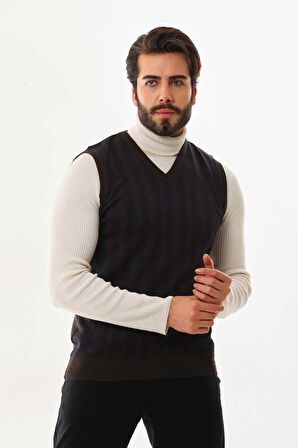 Pelikan Erkek V Yaka Yün Süveter 4P13 Kahverengi