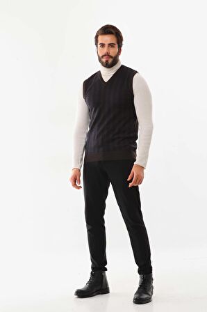 Pelikan Erkek V Yaka Yün Süveter 4P13 Kahverengi