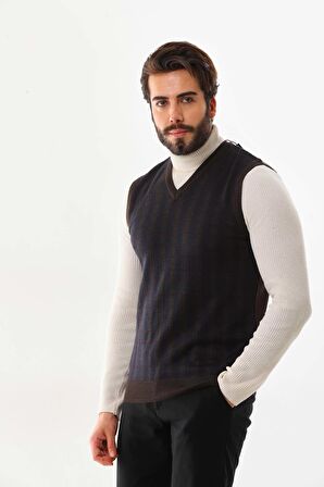 Pelikan Erkek V Yaka Yün Süveter 4P13 Kahverengi