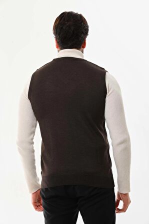 Pelikan Erkek V Yaka Yün Süveter 4P13 Kahverengi