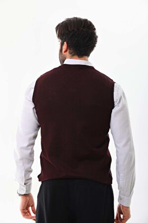 Pelikan Erkek V Yaka Desenli Yün Süveter 4P17 Bordo